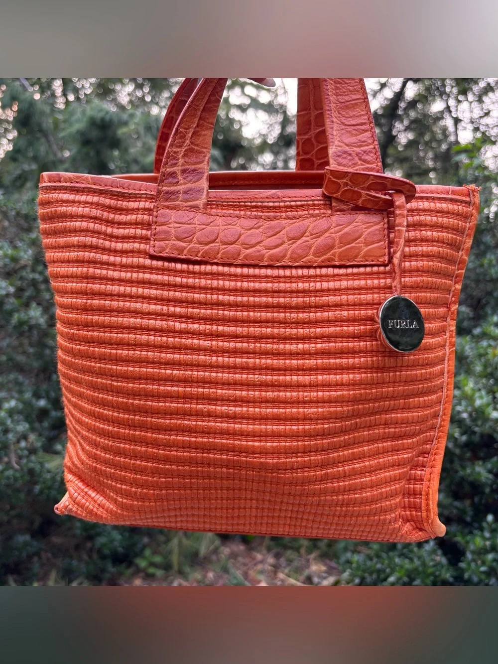 Furla Wicker Croc Embossed Tote Bag